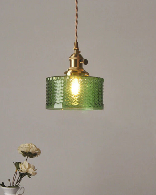 Elegant Brass Pendant Light with Textured Glass Shade – Vintage Hanging Lamp 15cm 5