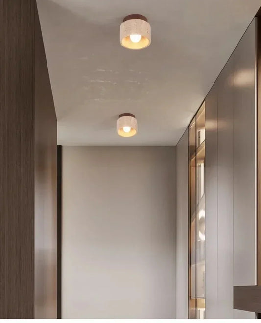 Natural Travertine Ceiling Lamp – Compact Design for Modern Interiors, Warm Lighting