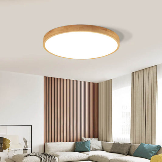 Nordic LED Flush Mount Ceiling Light with Adjustable Color Temperatures – Beige Wood Design 3