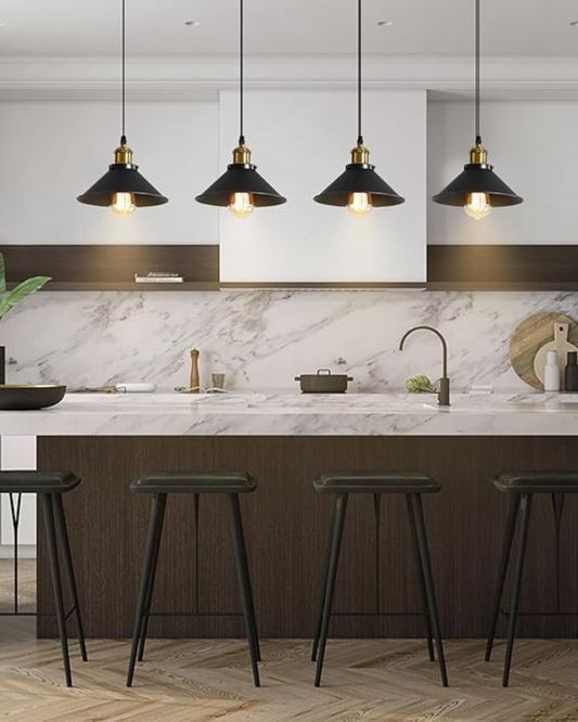 Black Pendant Lamp – Industrial Modern Hanging Light with Adjustable Height and Gold Interior 3