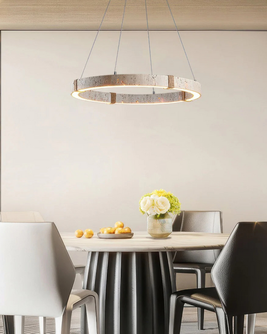 Modern Pendant Lighting for Kitchen Island – Adjustable HaloGlow Lamp in Iron and Travertine 4