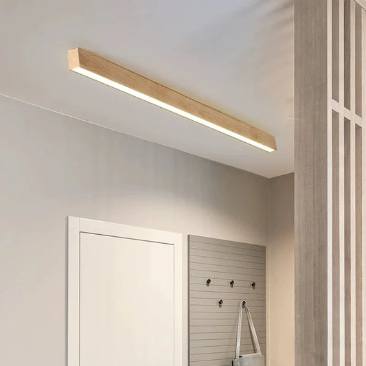 Modern LED Ceiling Light Fixture - Long Wooden Strip Design for Home Decor 4