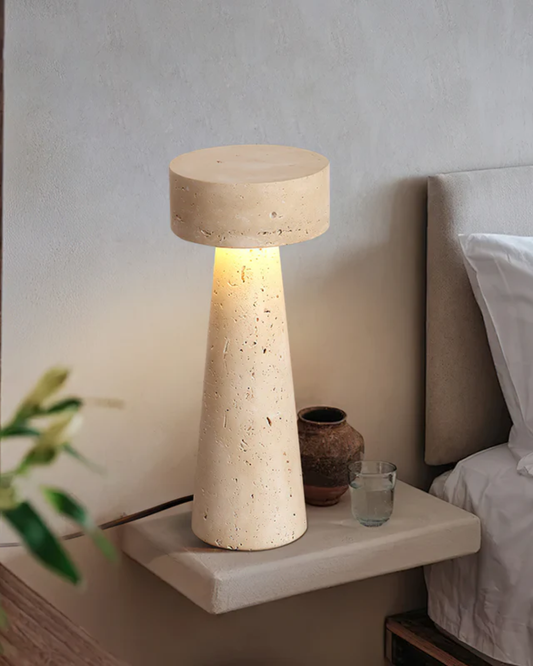 Compact Travertine Table Lamp – Elegant Bedside Lamp with Soft Illumination 2