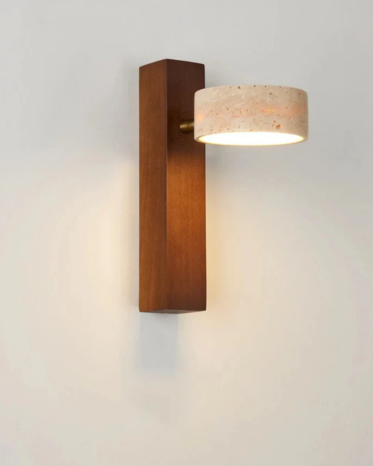 Travertine and Walnut Wood Wall Sconce – Adjustable Downward Lighting Fixture 2