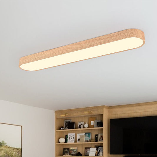 Oval LED Flush Mount Ceiling Light with Adjustable Color and Wood Grain Finish 1