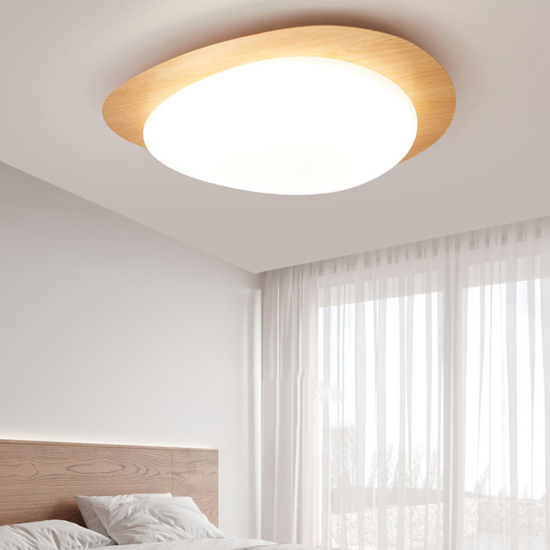 Scandinavian Pebble LED Flush Mount Ceiling Light – Natural Wood Finish 1