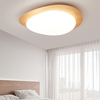 Scandinavian Pebble LED Flush Mount Ceiling Light – Natural Wood Finish 1