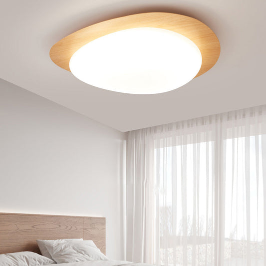 Scandinavian Pebble LED Flush Mount Ceiling Light – Natural Wood Finish 1