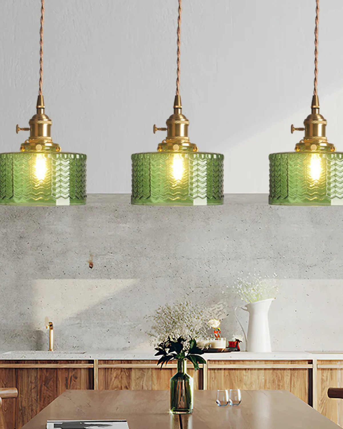 Elegant Brass Pendant Light with Textured Glass Shade – Vintage Hanging Lamp 15cm 3