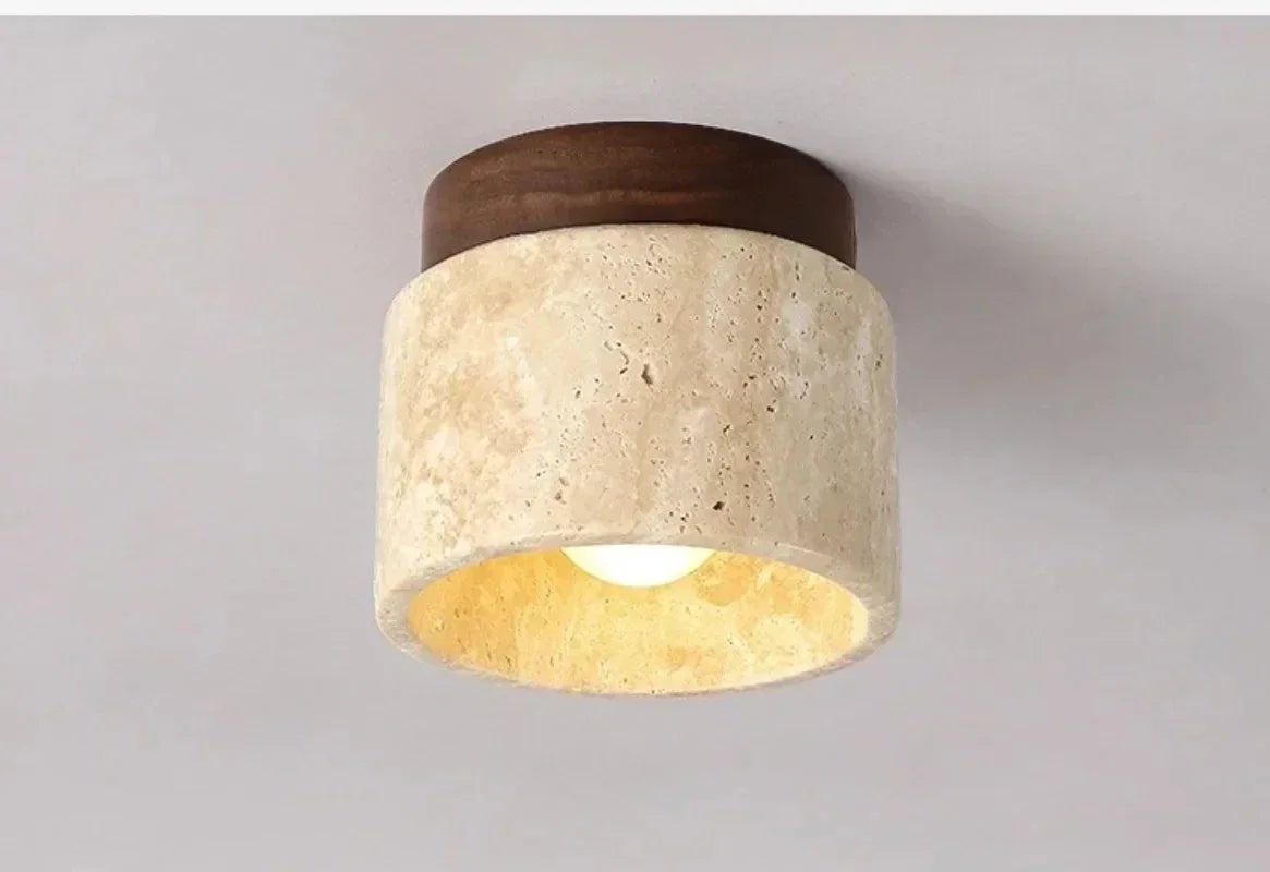 Natural Travertine Ceiling Lamp – Compact Design for Modern Interiors, Warm Lighting