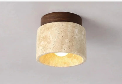 Natural Travertine Ceiling Lamp – Compact Design for Modern Interiors, Warm Lighting