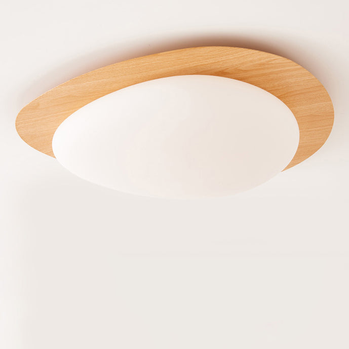 Scandinavian Pebble LED Flush Mount Ceiling Light – Natural Wood Finish 3