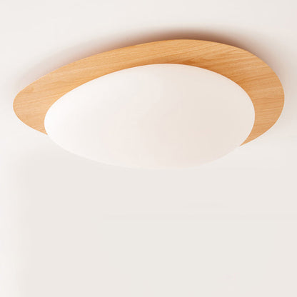Scandinavian Pebble LED Flush Mount Ceiling Light – Natural Wood Finish 3