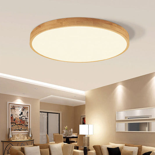 Nordic LED Flush Mount Ceiling Light with Adjustable Color Temperatures – Beige Wood Design 1