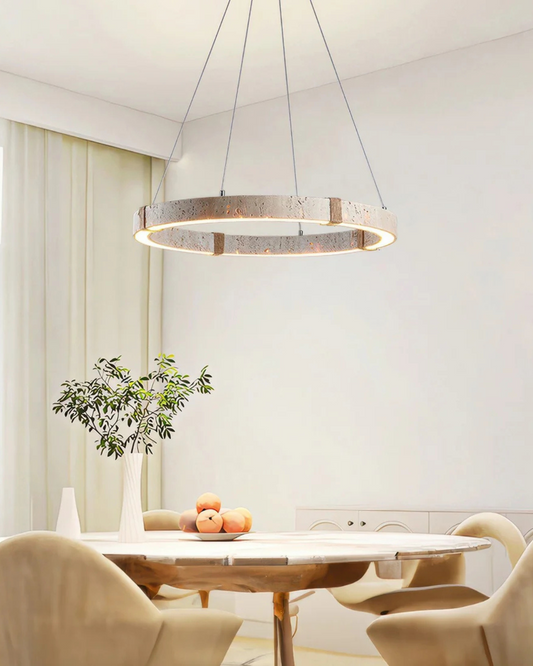 Modern Pendant Lighting for Kitchen Island – Adjustable HaloGlow Lamp in Iron and Travertine 3