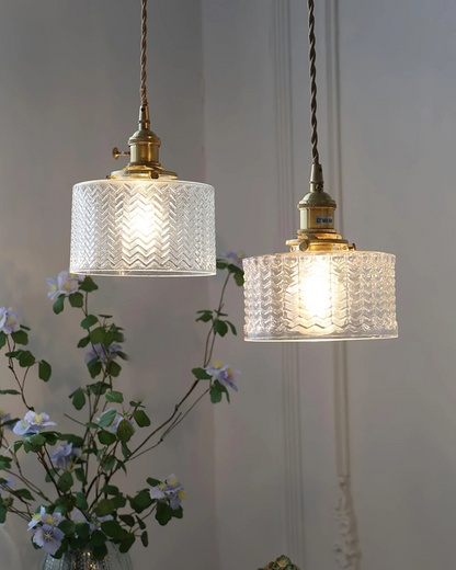 Elegant Brass Pendant Light with Textured Glass Shade – Vintage Hanging Lamp 15cm 4