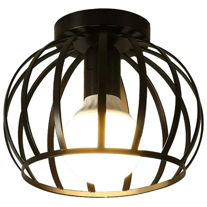 Vintage Industrial Ceiling Light with Open Cage Design – Black Metal Fixture