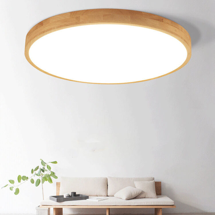 Nordic LED Flush Mount Ceiling Light with Adjustable Color Temperatures – Beige Wood Design 4