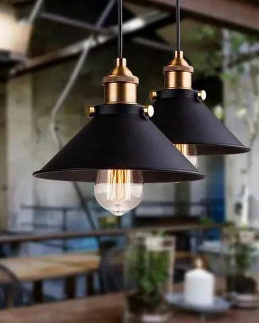 Black Pendant Lamp – Industrial Modern Hanging Light with Adjustable Height and Gold Interior 2