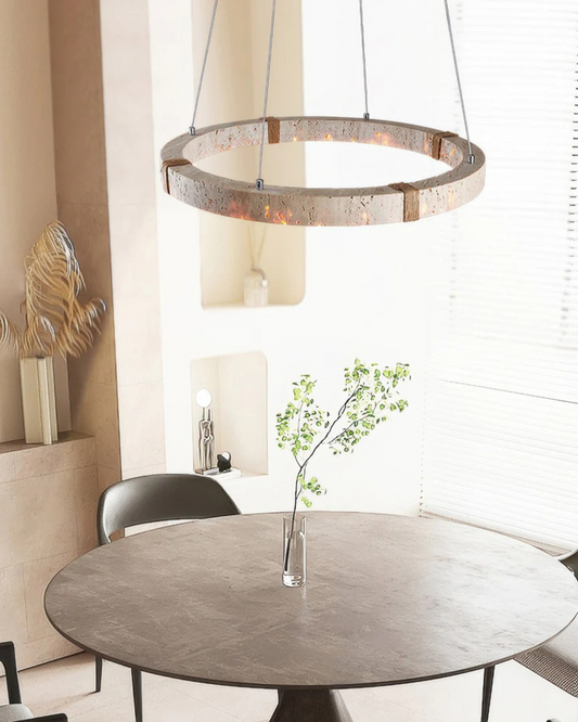 Modern Pendant Lighting for Kitchen Island – Adjustable HaloGlow Lamp in Iron and Travertine 2