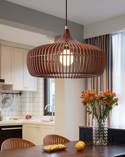 Brass Pendant Light with Adjustable Height – Solid Wood Kitchen Pendant Lighting 3