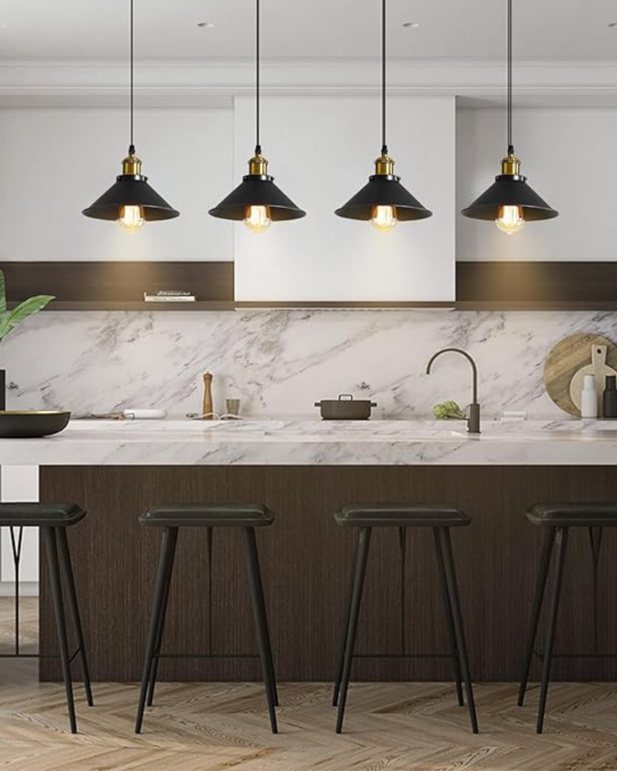 Black Pendant Lamp – Industrial Modern Hanging Light with Adjustable Height and Gold Interior 3