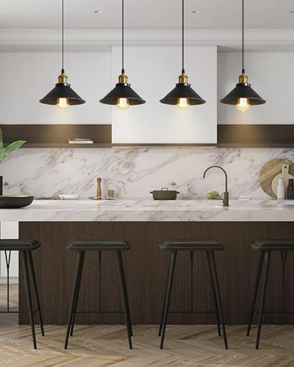 Black Pendant Lamp – Industrial Modern Hanging Light with Adjustable Height and Gold Interior 3