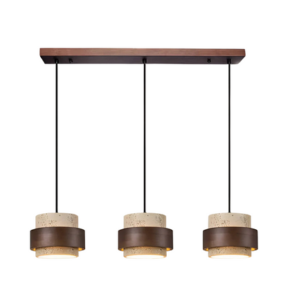 Modern Pendant Light with Travertine Shade and Walnut Accents – 12.5cm Height