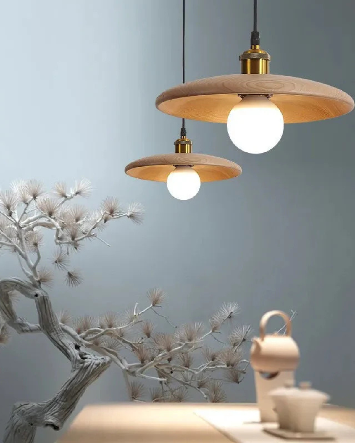 Minimalist Wood Halo Pendant Lamp – Warm 3000K Light for Kitchen and Dining 2