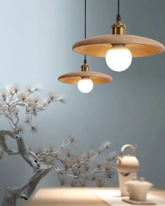 Minimalist Wood Halo Pendant Lamp – Warm 3000K Light for Kitchen and Dining 2