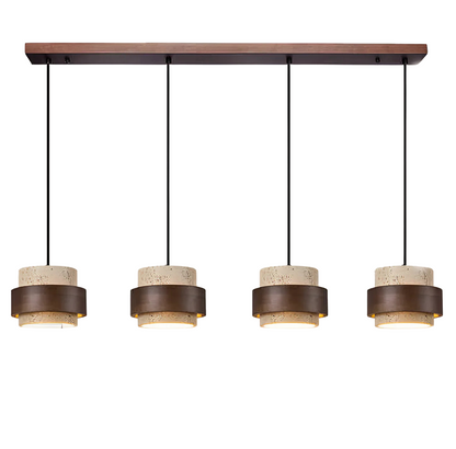 Modern Pendant Light with Travertine Shade and Walnut Accents – 12.5cm Height