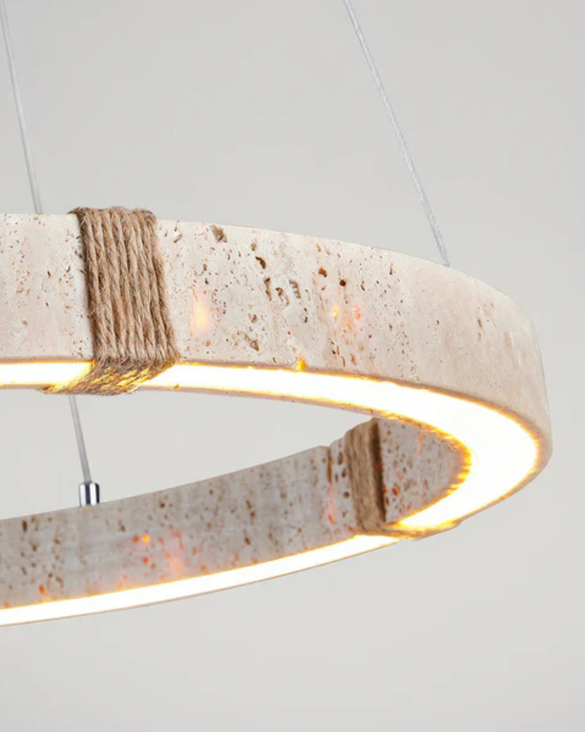 Modern Pendant Lighting for Kitchen Island – Adjustable HaloGlow Lamp in Iron and Travertine 6