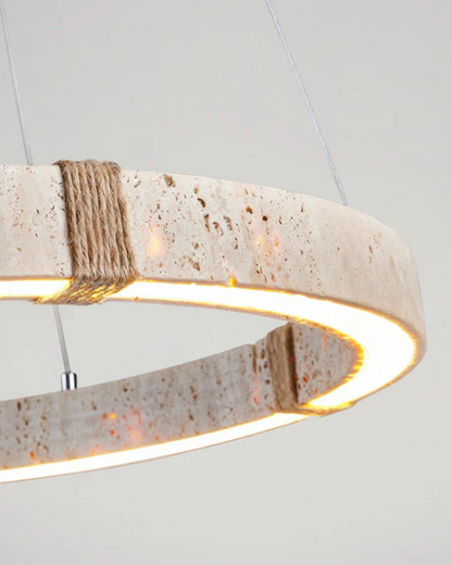 Modern Pendant Lighting for Kitchen Island – Adjustable HaloGlow Lamp in Iron and Travertine 6