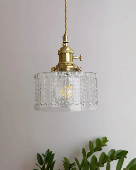 Elegant Brass Pendant Light with Textured Glass Shade – Vintage Hanging Lamp 15cm 2