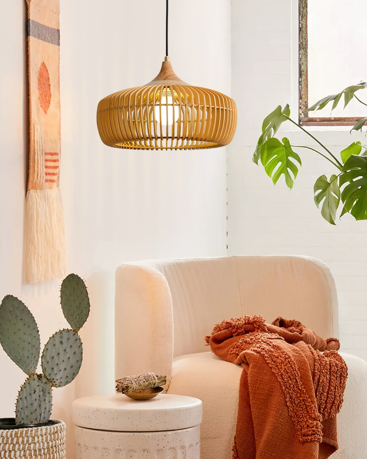 Brass Pendant Light with Adjustable Height – Solid Wood Kitchen Pendant Lighting 4