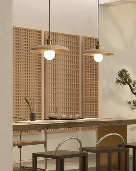 Minimalist Wood Halo Pendant Lamp – Warm 3000K Light for Kitchen and Dining 4