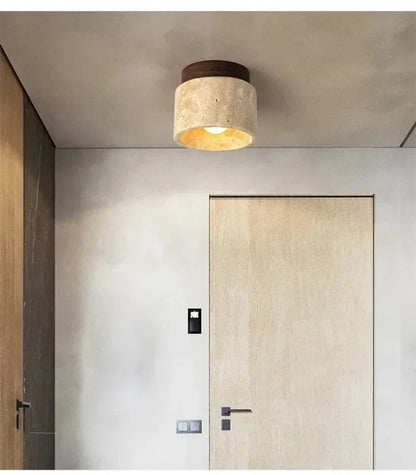 Natural Travertine Ceiling Lamp – Compact Design for Modern Interiors, Warm Lighting