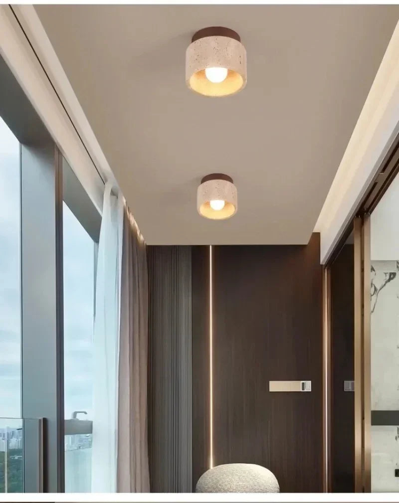 Natural Travertine Ceiling Lamp – Compact Design for Modern Interiors, Warm Lighting