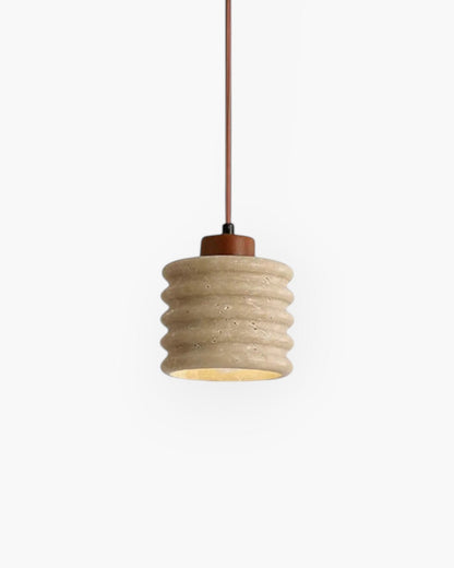 Sculptural Travertine and Walnut Pendant Lamp – Elegant Kitchen Pendant Lighting 1