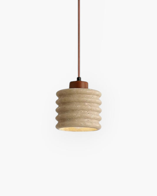 Sculptural Travertine and Walnut Pendant Lamp – Elegant Kitchen Pendant Lighting 1