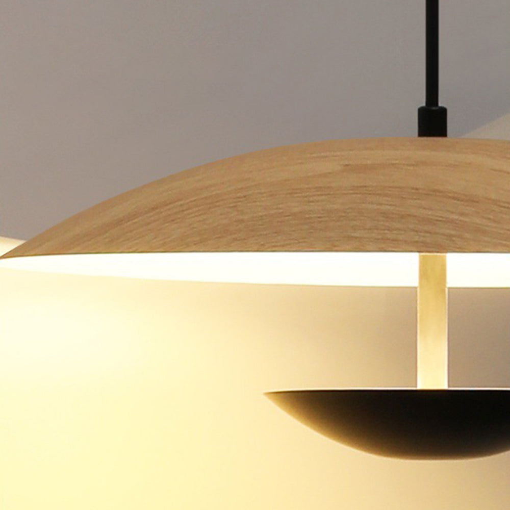 Carins | Pendant Light – Frisbee Design with Wood and Metal Accents for Kitchen Lighting 4