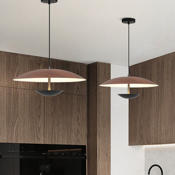 Carins | Pendant Light – Frisbee Design with Wood and Metal Accents for Kitchen Lighting 7
