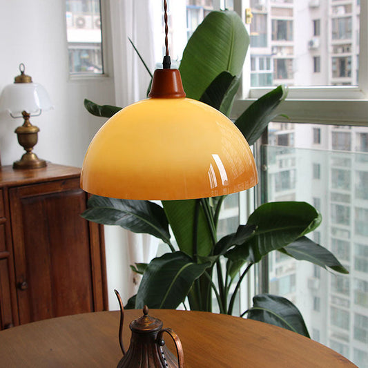 Variant image for Retro Farmhouse Ceiling Lamp with Amber Glass Shade – 11.8 Pendant Light for Kitchen and Dining Room-2