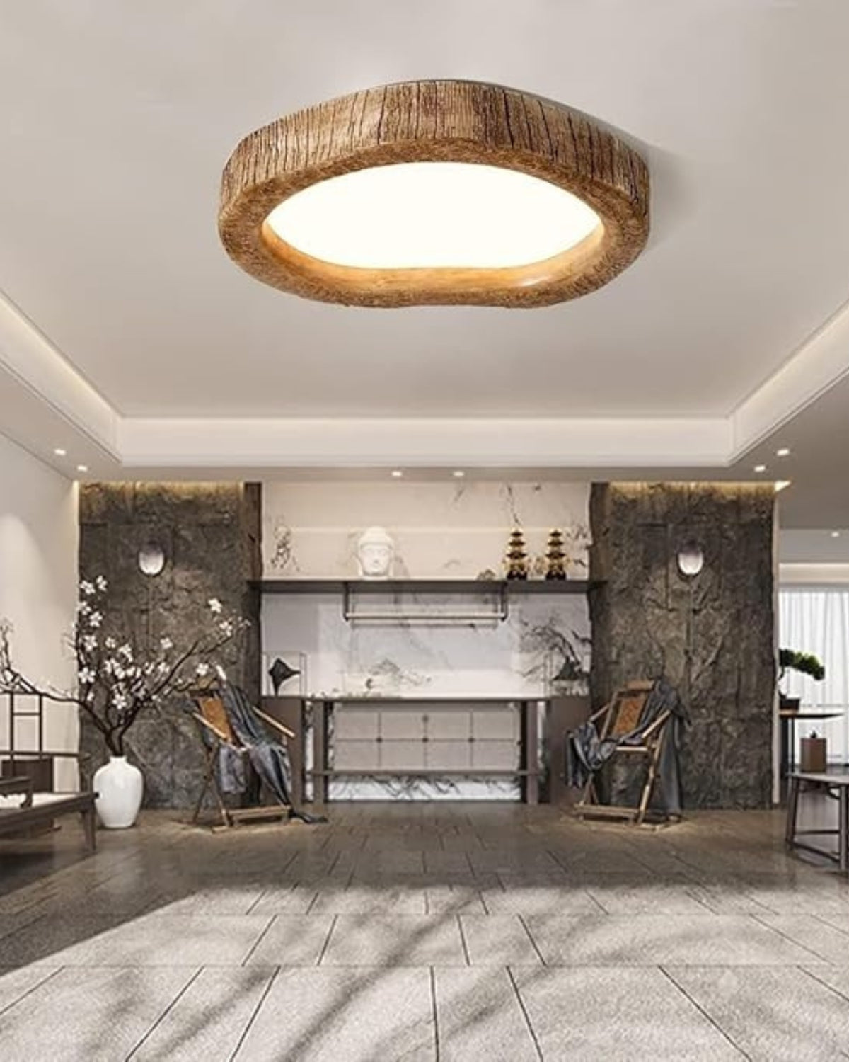 Halora | Flush Mount Ceiling Light – Rustic Wood LED Fixture 4