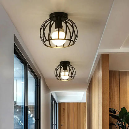 Vintage Industrial Ceiling Light with Open Cage Design – Black Metal Fixture 5