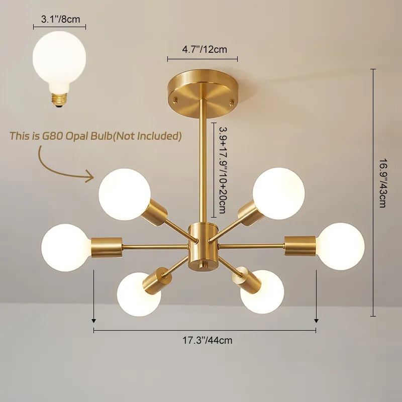 Modern 6-Light Sputnik Chandelier Lighting – Adjustable Brass Ceiling Fixture 4