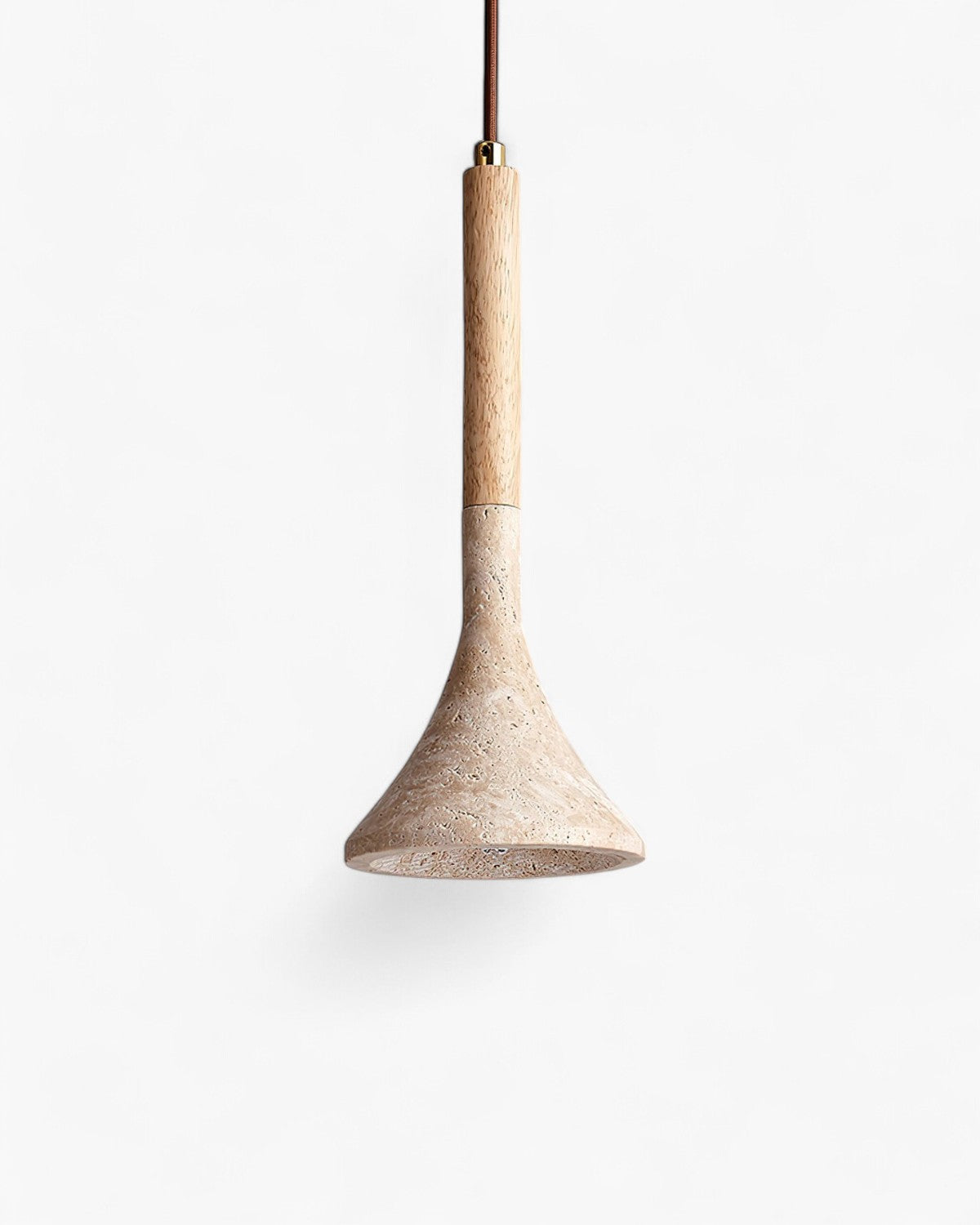 Variant image for Sculpted Travertine Pendant Light with Walnut Wood Accents – 30cm Modern Hanging Light-2