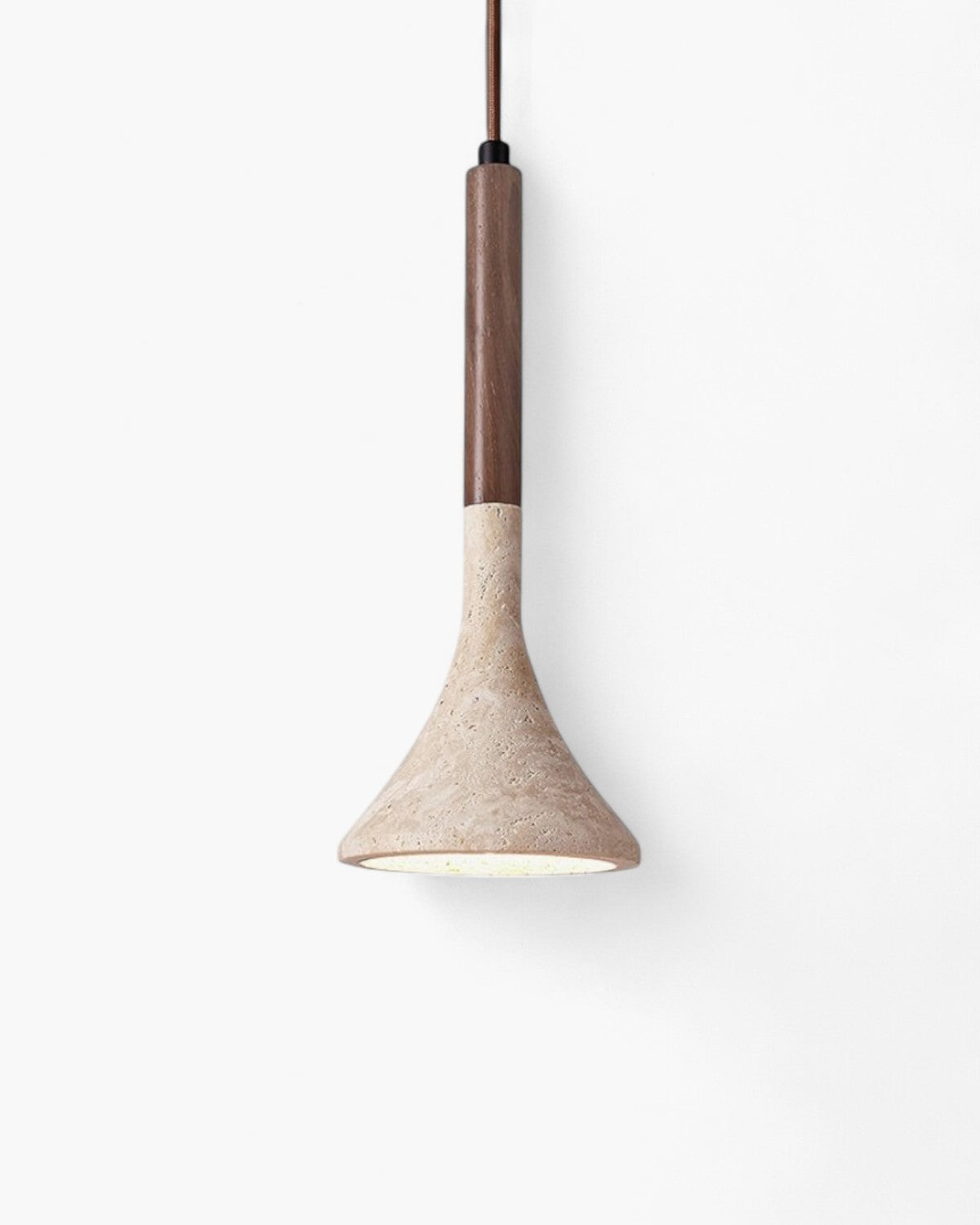 Sculpted Travertine Pendant Light with Walnut Wood Accents – 30cm Modern Hanging Light 1