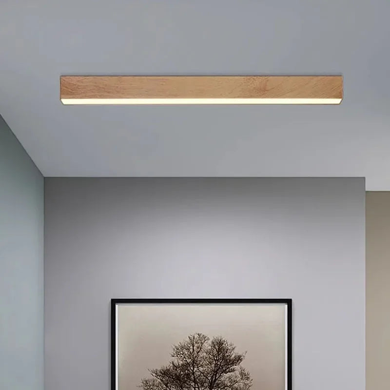 Modern LED Ceiling Light Fixture - Long Wooden Strip Design for Home Decor 1