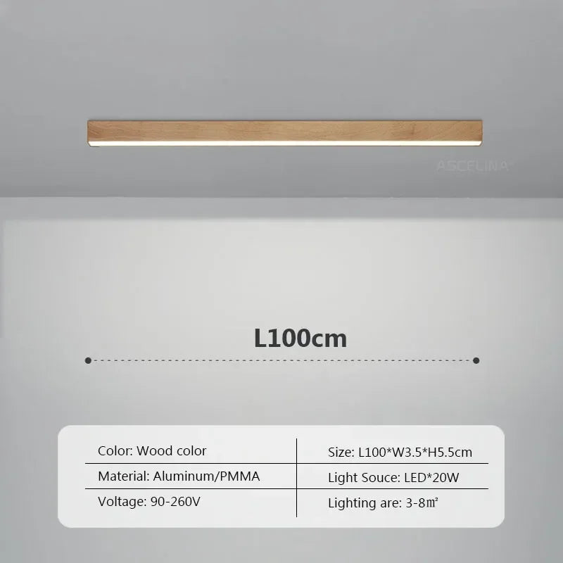Modern LED Ceiling Light Fixture - Long Wooden Strip Design for Home Decor 10